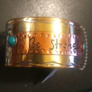 ICON Oversized Cuff Bracelet Metallic tooled metals w/ beaded accents BE STRONG!